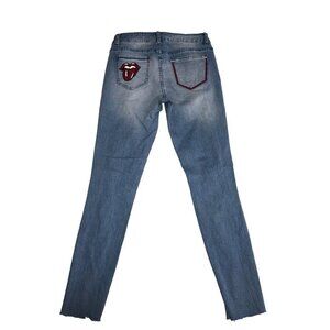 Jeans Size 5 Rolling Stones Painted Upcycled Distressed Blue Skinny Cred Artsy